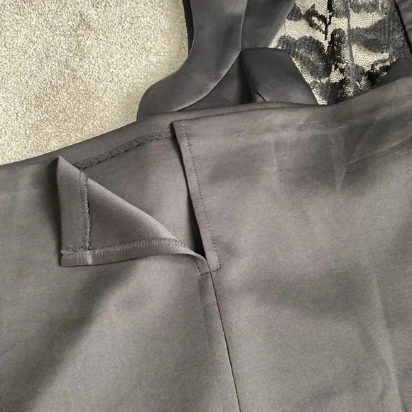 Dress Barn Bodice Lace Back Straight Midi Black Satin Like Dress Size 4 - Picture 12 of 16